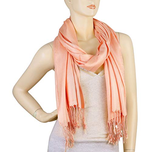 Falari Women's Soft Solid Color Pashmina Shawl Wrap Scarf, for Wedding, Bridesmaid Gifts, Evening Dress - color: Peach