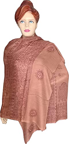 KVR Hindu Pooja Religious Cotton Indian prayer scarf with OM Krishna Ganesha Shiva Nataraja yoga spiritual auspicious prints - color: Brown-ganesha