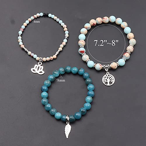 Tree of Life Yoga Healing Stone Bracelets,Multilayer Lotus Chakra Stone Reiki Bracelet Sets,Anxiety Crystal Natural Stone,for Women Stress Relief - style: Shoushan Stone+apatite