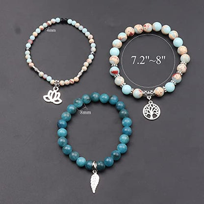 Tree of Life Yoga Healing Stone Bracelets,Multilayer Lotus Chakra Stone Reiki Bracelet Sets,Anxiety Crystal Natural Stone,for Women Stress Relief - style: Shoushan Stone+apatite