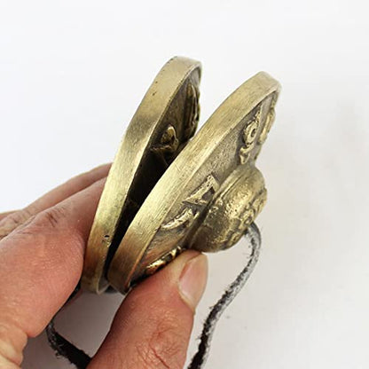 Amagogo Meditation Bell Tibetan Buddhist Hand Bells Tingsha Cymbal Singing Bowls Metal Instrument Compact Design Leather Strap Suitable for Mindfulness Yo, A - color: A