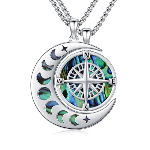 Yin Yang Necklaces for Women Men 925 Sterling Silver Pendant Necklace Yin Yang Jewelry for Women Men Couples - style: Compass Moonphase