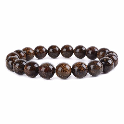 Justinstones Gem Semi Precious Gemstone 10mm Round Beads Stretch Bracelet 7 Inch Unisex - color: Bronzite