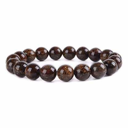 Justinstones Gem Semi Precious Gemstone 10mm Round Beads Stretch Bracelet 7 Inch Unisex - color: Bronzite