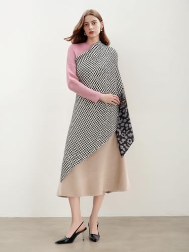 Cashmere-soft Mercerized wool Shawl Pashmina Lightweight Travel Wrap & Evening Scarf |Office |Wedding - color: Thousand Bird Check + Leopard Graphite Color