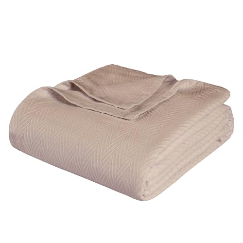 Superior Metro All-Season Cotton Blanket, Woven Blanket for Couch, Bed, Bedding, Farmhouse, Home Essentials, Cute and Cozy Bohemian Blankets, Herringbone Weave, Twin Size, Khaki - color: Khaki, size: Twin