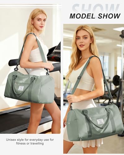 Gym Bag Womens Mens with Shoes Compartment and Wet Pocket Travel Duffel Bag for Women for Plane Sport Gym Tote Bags Swimming Yoga Waterproof Weekend Overnight Carry on Bag Hospital Holdalls - color: A2-Grey Green