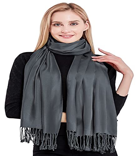 CJ Apparel Solid Color Tassels Design Nepalese Shawl Scarf Wrap Stole Throw Head Wrap Pashmina Gift Hand Made in Nepal New - color: Charcoal Black A1022