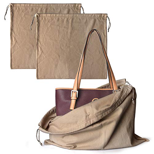 PlasMaller Dust Cover Storage Bags Purified 100% Cotton with Drawstring Pouch For Handbags Purses Pocketbooks Shoes Boots Set of 2 (19.6 x 18 in)