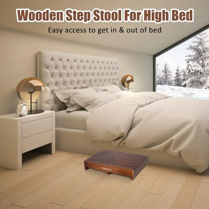 Wooden one Step Stool- Solid Pine Wood Step Riser with Non-Slip Pads, Wood Step Stool for Elderly Adults, high Bed, Bathroom, Kitchen (23.6" L*15.7" W*3.9" H, Brown, 400LBs Capacity) - color: Brown, size: 23.6IN