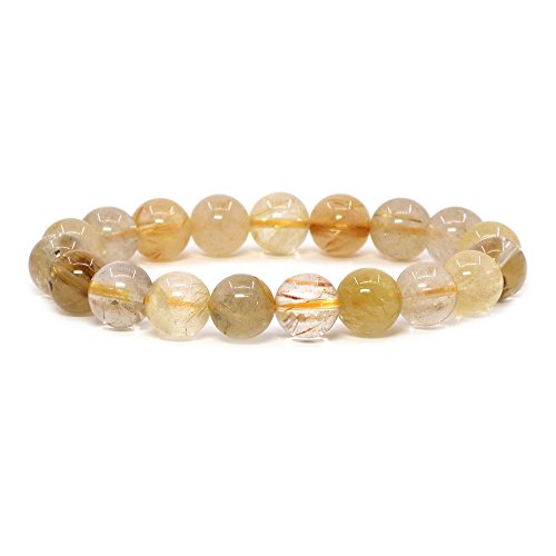 Justinstones Gemstone Crystals Chakra Beads Bracelet Crystal Healing 10mm Round Stretchable Bracelet for Her Gift - color: Gold Rutilated Quartz
