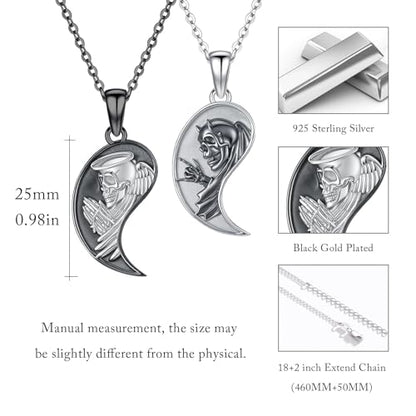 Yin Yang Necklaces for Women Men 925 Sterling Silver Pendant Necklace Yin Yang Jewelry for Women Men Couples - style: Skull