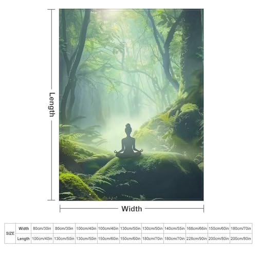 Woman Meditation Jungle Green Ultra Soft Flannel Fleece Bed Blankets Lightweight Cozy Throw Blanket Room Decor for Couch Chair Bedroom Adults Bedding Cozy Blanket Outdoor Travel Blankets 60"x8 - size: 80L" x 60W"