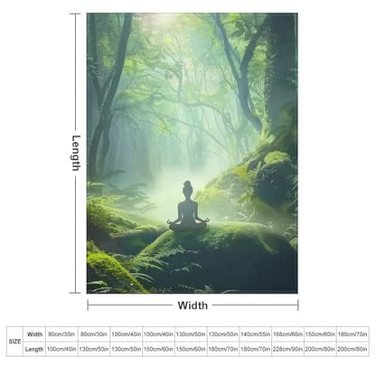Woman Meditation Jungle Green Ultra Soft Flannel Fleece Bed Blankets Lightweight Cozy Throw Blanket Room Decor for Couch Chair Bedroom Adults Bedding Cozy Blanket Outdoor Travel Blankets 60"x8 - size: 80L" x 60W"