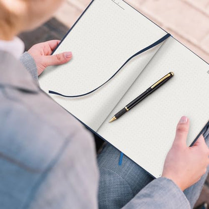 Plexon Dotted Journal Notebook, Notebook Journal 160 Pages, Dotted Notebook Medium 5.7 inches x 8 inches, 120 GSM Thick Paper, Navy Blue, Hardcover - color: Blue, style: Dotted