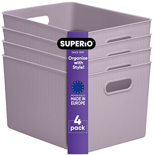 Superio Ribbed Collection - Decorative Plastic Basket Open Home Storage Bins Organizer, X-Large Lilac Purple (4 Pack) Container Boxes for Organizing Closet Storage Bins for Shelves 22 Liter/23 Quart - size: 4 Pack, style: Bin - Extra Large (22 Liter)