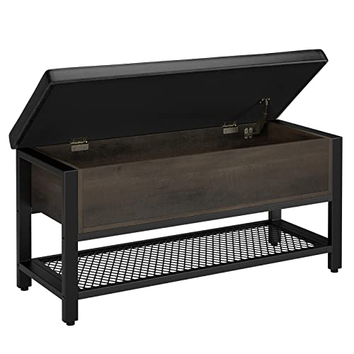 HOSTACK Storage Bench, Entryway Shoe Bench with Flip-Open Storage Box, End of Bed Ottoman Bench with Storage Shelf and Padded Seat for Bedroom, Hallway, Dark Brown