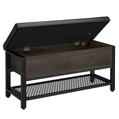 HOSTACK Storage Bench, Entryway Shoe Bench with Flip-Open Storage Box, End of Bed Ottoman Bench with Storage Shelf and Padded Seat for Bedroom, Hallway, Dark Brown