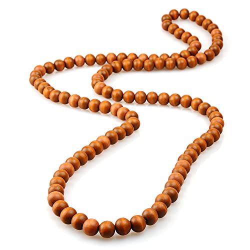 COLORFUL BLING Ethnic Natural Wood Beads Necklace for Men Women Africa Wooden Chain Chunky Strand Necklace Statement Hip Hop Jewelry - color: long