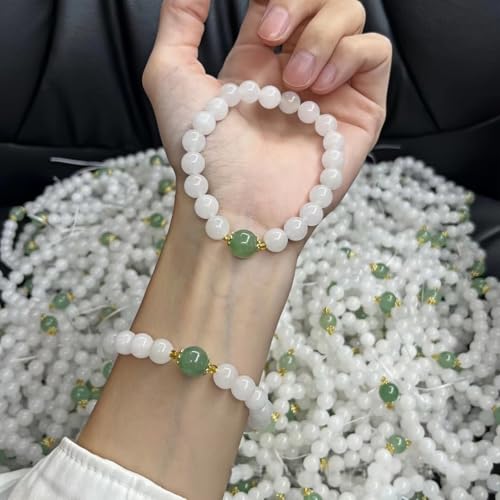 Beaded Bracelets for Women,Stretch Healing Crystal Bracelet Natural Stone Gemstone Jewelry Gifts - color: Style A-White Jade&Green Aventurine