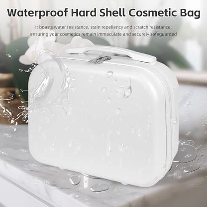 White Portable Makeup Case 14inch Cosmetic Case Travel Toiletry Hand Luggage Carrying Case - color: WHITE