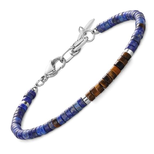 SAMYA Natural Lapis Lazuli Beaded Bracelet for Men – Deep & undyed Lapis Lazuli, 4 ×2mm Heshi Stones, Adjustable Stainless-Steel Clasp