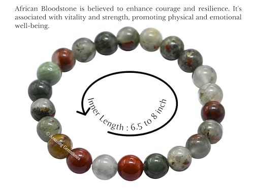 Amazing Gemstone Crystal Bracelet for Women Men's Gifts - Protection Healing Crystal Bracelet - 8mm Gemstone Beaded Stretchable Bracelet Pulseras Para Hombres Mujer Stocking Stuffers Mothers Day Gift (African Bloodstone) - color: African Bloodstone