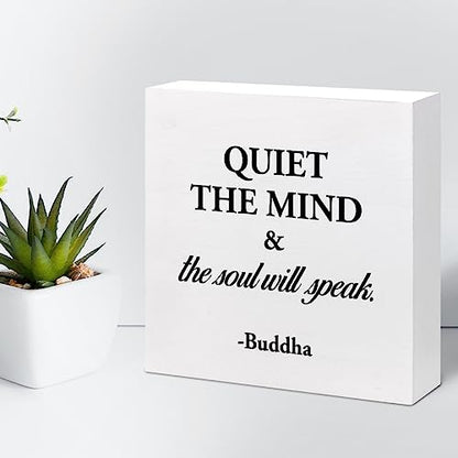 Quiet The Mind And The Soul Will Speak Sign,Inspirational Wood Block Box Plaque Sign Desk Decor for Home Yoga Room Meditation Space Shelf Table Decorations - style: Quiet The Mind