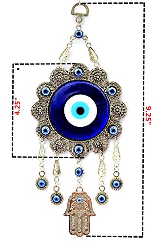 Blue Evil Eye with Hamsa Hand Protection Wall Hanging Ornament Decor Sunflower Design (with a Betterdecor Pouch)-006