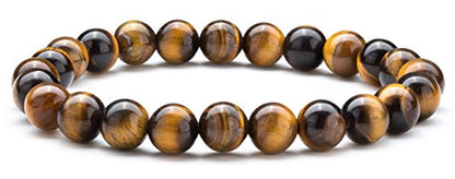 Men Women 8mm Natural Stone Lava Rock Diffuser Bracelet Elastic Yoga Agate Beads Bracelet Bangle - color: Tiger Eye
