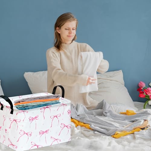 Kids Storage Basket Home Shelf Basket Rectangle Organizer Box Clothes Laundry Hamper Nursery Bin Gift Laundry Basket with Handles for Home - color: Star bowknot