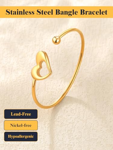 U7 Unisex Simple Cuff Bracelet 18K Real Gold Platinum Plated Fine Bracelets Fashion Jewelry Open Bangle Cuff Bracelets, Twisted or Heart Style - color: F.Heart End-18K Gold