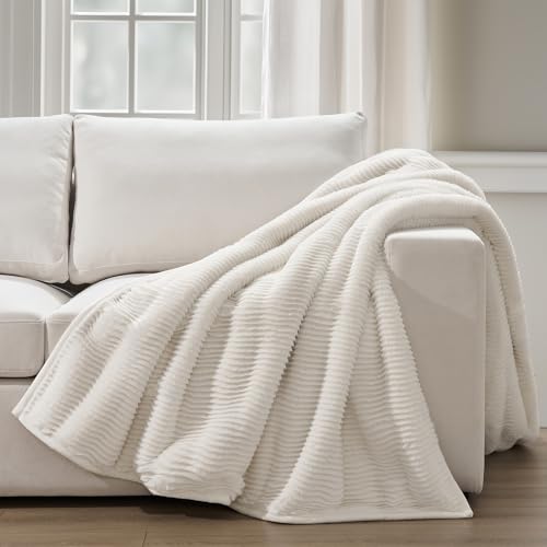 EVERGRACEHOME Ultra Soft Faux Fur Throw Blanket for Couch, Luxury Sculpted Texture Faux Rabbit Fur Blanket for Bed, Fluffy Thick Plush Warm Fuzzy Throw, 920GSM (Bright White, 60''x80'') - color: Bright White, size: 60''x80''
