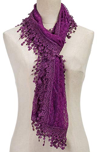 Cindy and Wendy Lightweight Soft Leaf Lace Fringes Scarf Bridal Veils shawl for Women - color: Purple-2