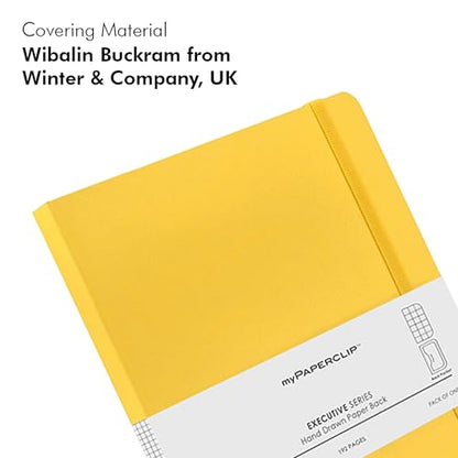 myPAPERCLIP Executive Series A5 Checks/Square Grid Notebook | 192 Pages, 80 GSM, Soft Cover, A5 (5.83 x 8.27 in) | Flat Lay | Bookmark, Elastic Closure & Back Pocket | Yellow - color: Yellow, size: A5, Checks