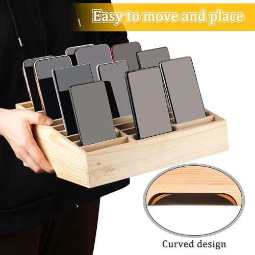 30-Grid Wooden Cell Phone Holder Desktop Organizer Storage Box for Classroom Office (30-Grid) - size: Natural 30-Grid