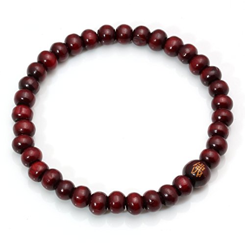 5mm Wood Beaded Bracelet Buddha Bracelet Elastic 6" - color: Red 1, size: 6mm