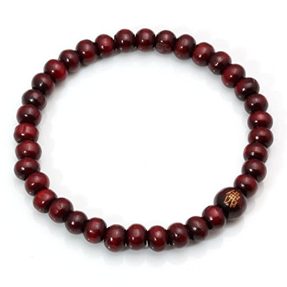5mm Wood Beaded Bracelet Buddha Bracelet Elastic 6" - color: Red 1, size: 6mm