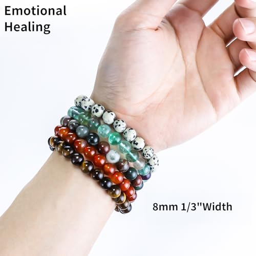 8mm Natural Stone Gemstone Beaded Bracelets, Multicolor Crystal Stretch Bracelets, 7 Inch Elastic Adjustable, Unisex