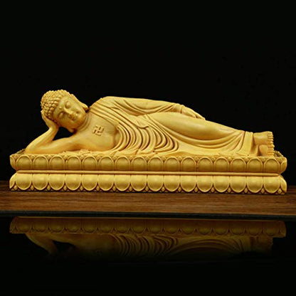 Figurine Statue Zen Reclining Buddha Boxwood Sculptures Handmade Decoration Gift for Home Office,Large