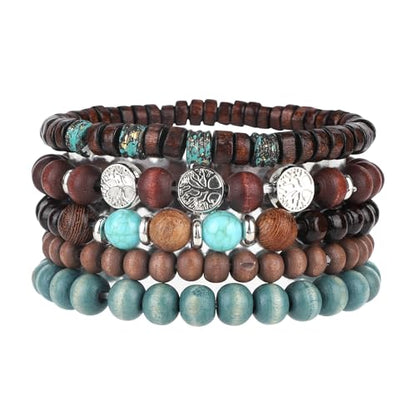 Mikovivi Beaded Bracelets for Women, Multilayer Boho Western Turquoise Bracelets Stackable Bohemian Bead Elastic Jewelry Gifts for Women Men