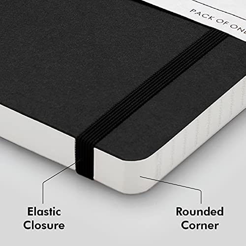 myPAPERCLIP Executive Series A5 Ruled Notebook | 192 Pages, 80 GSM, Soft Cover, A5 (5.83 x 8.27 in) | Flat Lay | Bookmark, Elastic Closure & Back Pocket | Black - color: Black, size: A5, Ruled