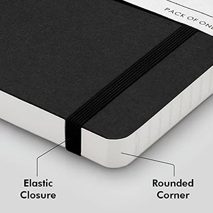 myPAPERCLIP Executive Series A5 Ruled Notebook | 192 Pages, 80 GSM, Soft Cover, A5 (5.83 x 8.27 in) | Flat Lay | Bookmark, Elastic Closure & Back Pocket | Black - color: Black, size: A5, Ruled