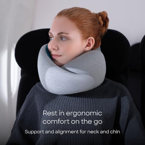 Ostrichpillow Go Neck Pillow, Travel Pillows for Airplanes, Premium Memory Foam Travel Pillow, 360º Ergonomic Design, Asymmetrical Sides, Travel Bag Included, Washable Modal Cover - color: Meadow