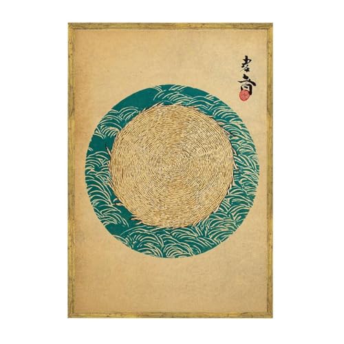 Framed Japanese Zen Circle poster Canvas Print Vintage Minimalist Aesthetic Wall Art Painting Pictures Wall Decor Elegant Home Decor for Living Room Bedroom Office (Gold Framed,12L x16W) - size: 12L"x16W"