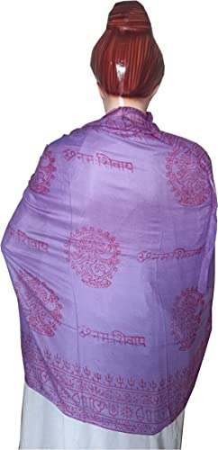 KVR Hindu Pooja Religious Cotton Indian prayer scarf with OM Krishna Ganesha Shiva Nataraja yoga spiritual auspicious prints - color: Purple - Natraja-2
