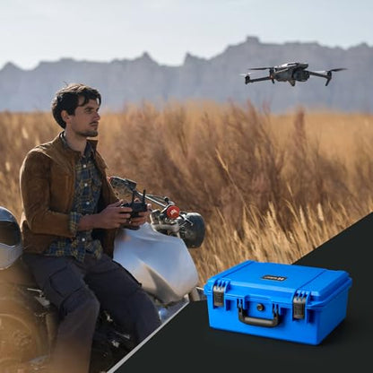 Lykus PVC1 Waterproof Hard Camera Case with Padded Dividers for Cameras, Lenses, Dual DJI Mavic/Air/Mini/Flip drones - color: Blue PVC1
