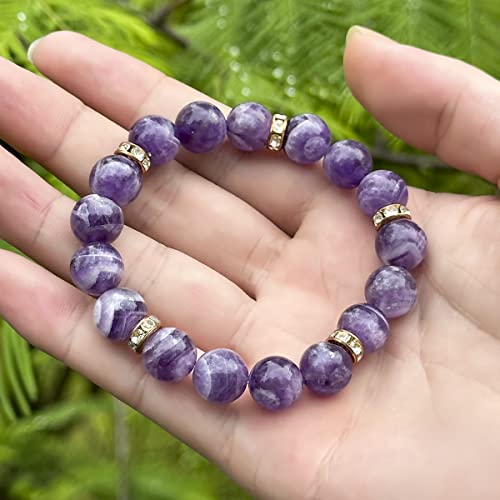 Healing Bracelet For Women Anxiety Crystal Bracelet Chakra Beaded Bracelets Rose Quartz Crystals And Healing Stones Yoga Bead Bracelet Calming Stretch Bracelet Stress Relief Gifts For Women - color: Purple-Amethyst