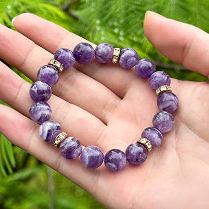 Healing Bracelet For Women Anxiety Crystal Bracelet Chakra Beaded Bracelets Rose Quartz Crystals And Healing Stones Yoga Bead Bracelet Calming Stretch Bracelet Stress Relief Gifts For Women - color: Purple-Amethyst