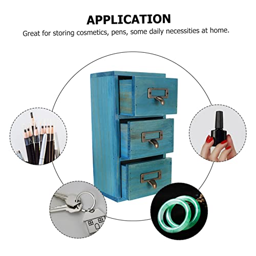 Antique Style Wood Storage Box Multi-functional Organizing Box for Home and Office Desktop Elegant Compartment Design for Cosmetics and Daily Essentials Blue